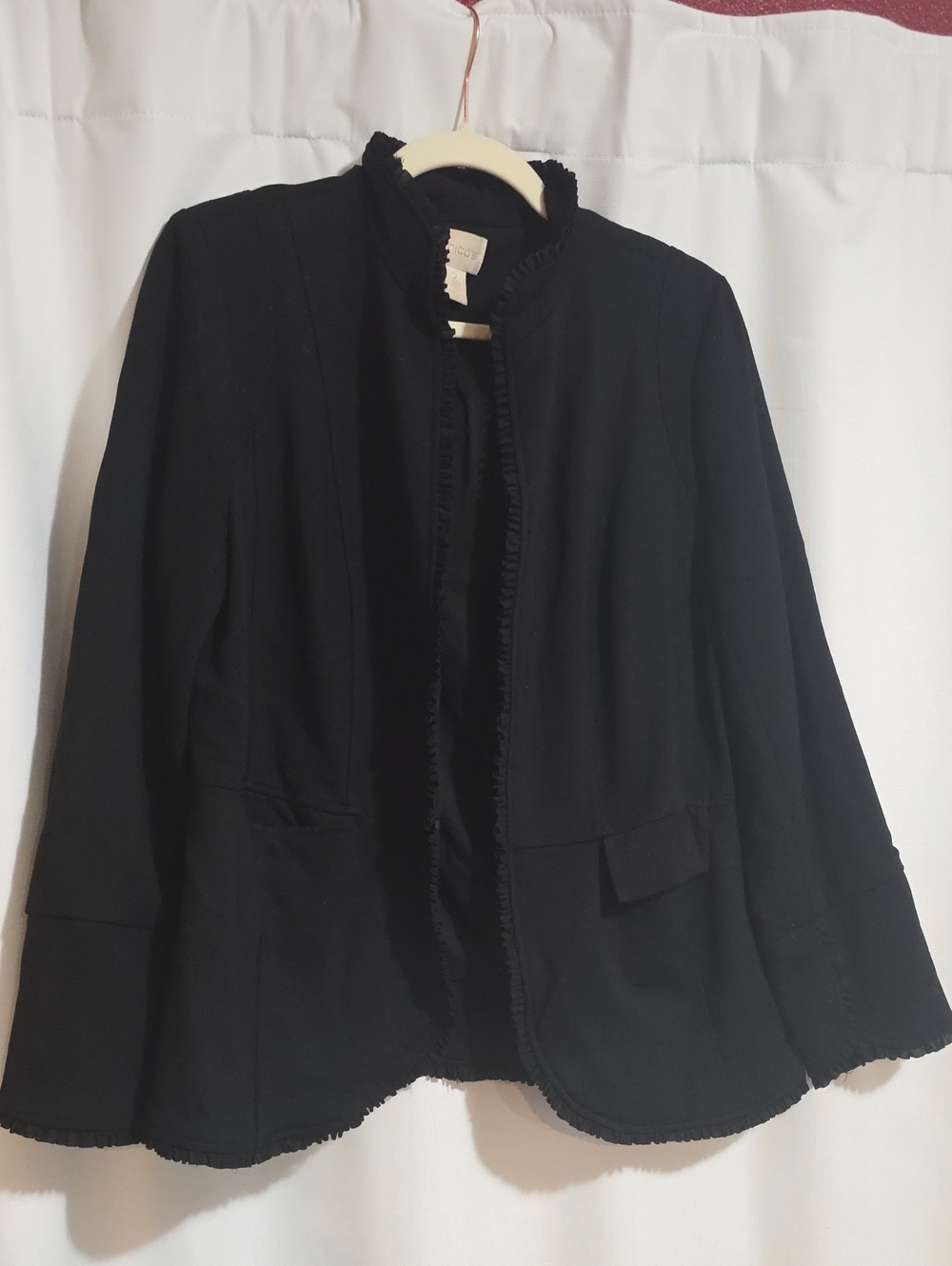 Chico's Black Ruffle-Trim Open Front Blazer
